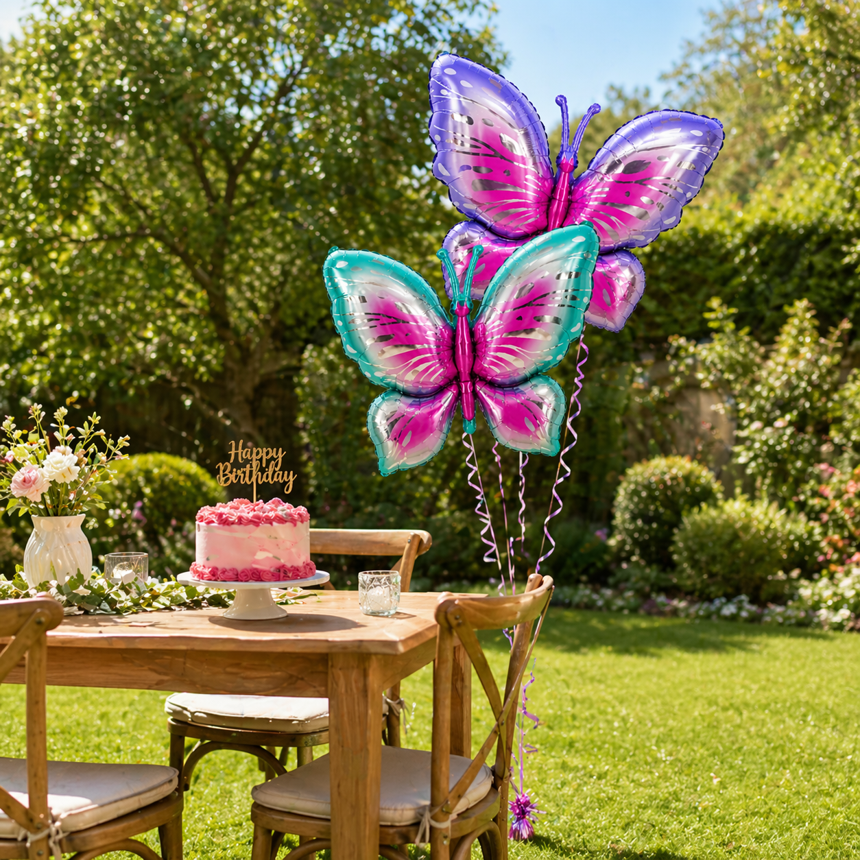 Big Size Butterfly Foil Balloon Set of 2 for Birthday Decoration | Blue & Purple Butterfly Balloons