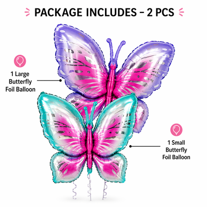 Big Size Butterfly Foil Balloons Set of 2 (Blue & Purple) | Helium Filled & Delivered Inflated | Birthday Decoration Balloons