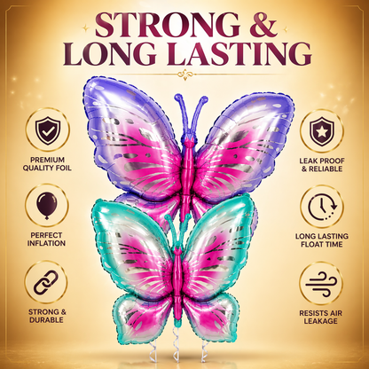 Big Size Butterfly Foil Balloon Set of 2 for Birthday Decoration | Blue & Purple Butterfly Balloons