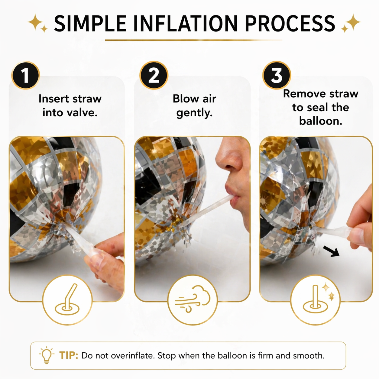 4D Golden and Black Disco Theme Helium Balloon Set of 10 (2 Disco Foil + 3 Gold + 3 Black + 2 Gold Confetti Balloons) | Pre-Inflated & Delivered | Party Decoration
