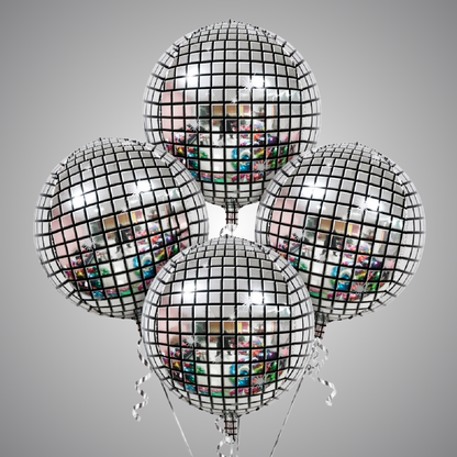 Silver Disco Ball Foil Balloons Set of 4 | Helium Filled & Delivers Inflated | Party Decoration for Birthday, Anniversary & New Year