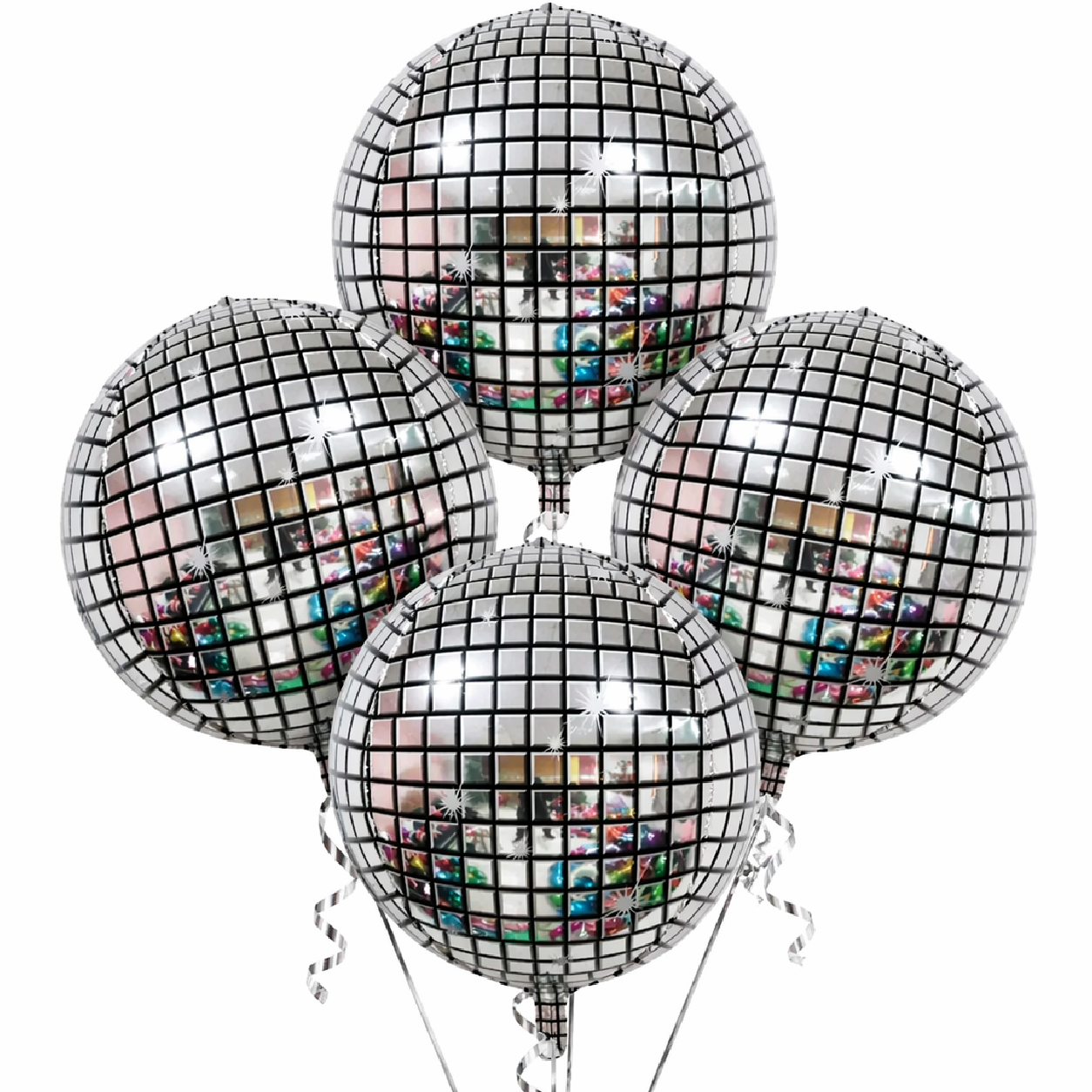 Silver Disco Ball Foil Balloons Set of 4 | Helium Filled & Delivers Inflated | Party Decoration for Birthday, Anniversary & New Year