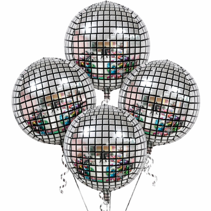 Silver Disco Ball Foil Balloons Set of 4 | Helium Filled & Delivers Inflated | Party Decoration for Birthday, Anniversary & New Year