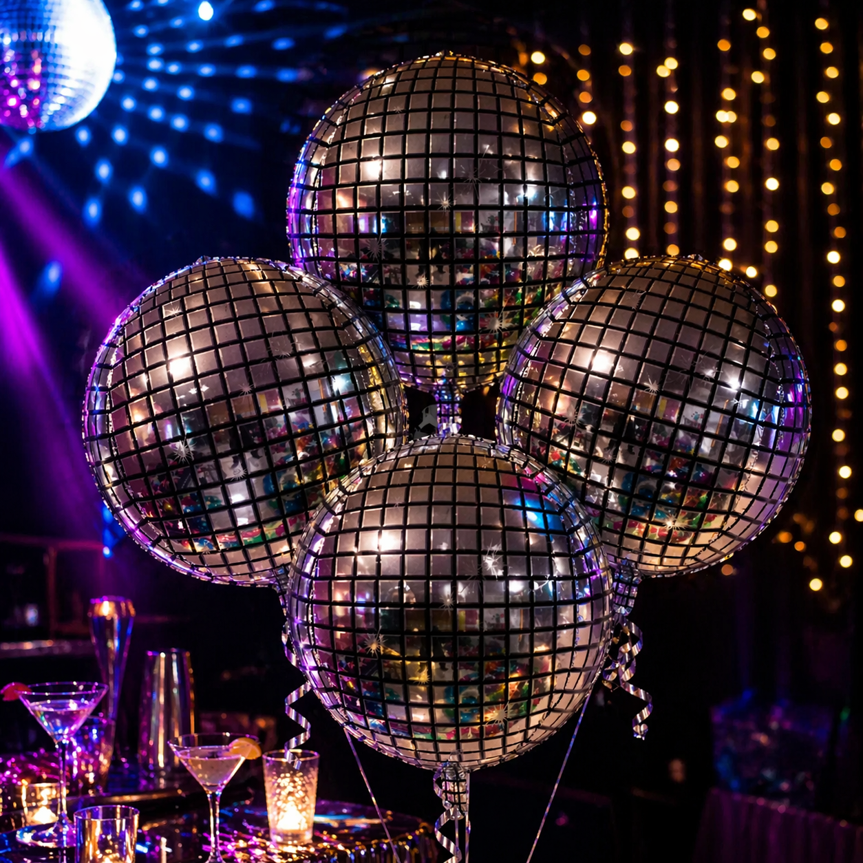 Disco Ball Silver Foil Balloon Set of 4 for Celebration Decoration | Mirror Disco Theme Balloons | Helium Supported Party Decor for Birthday, Anniversary & New Year
