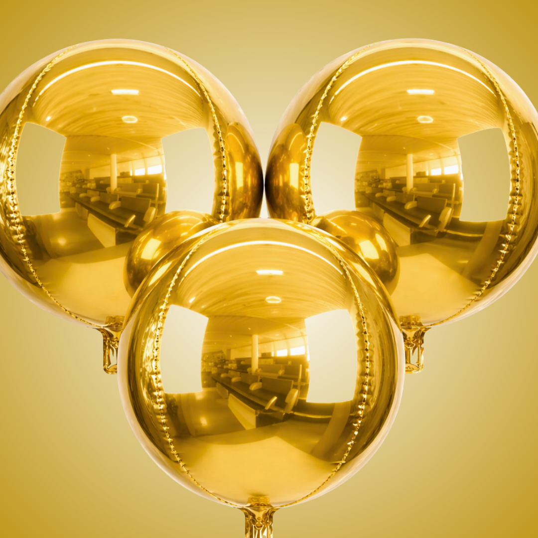 4D Gold Round Orbz Foil Balloons 22 Inch (Pack of 3) | Helium Filled & Delivered Inflated | Giant Balloons for Birthday, Anniversary & Party Decoration