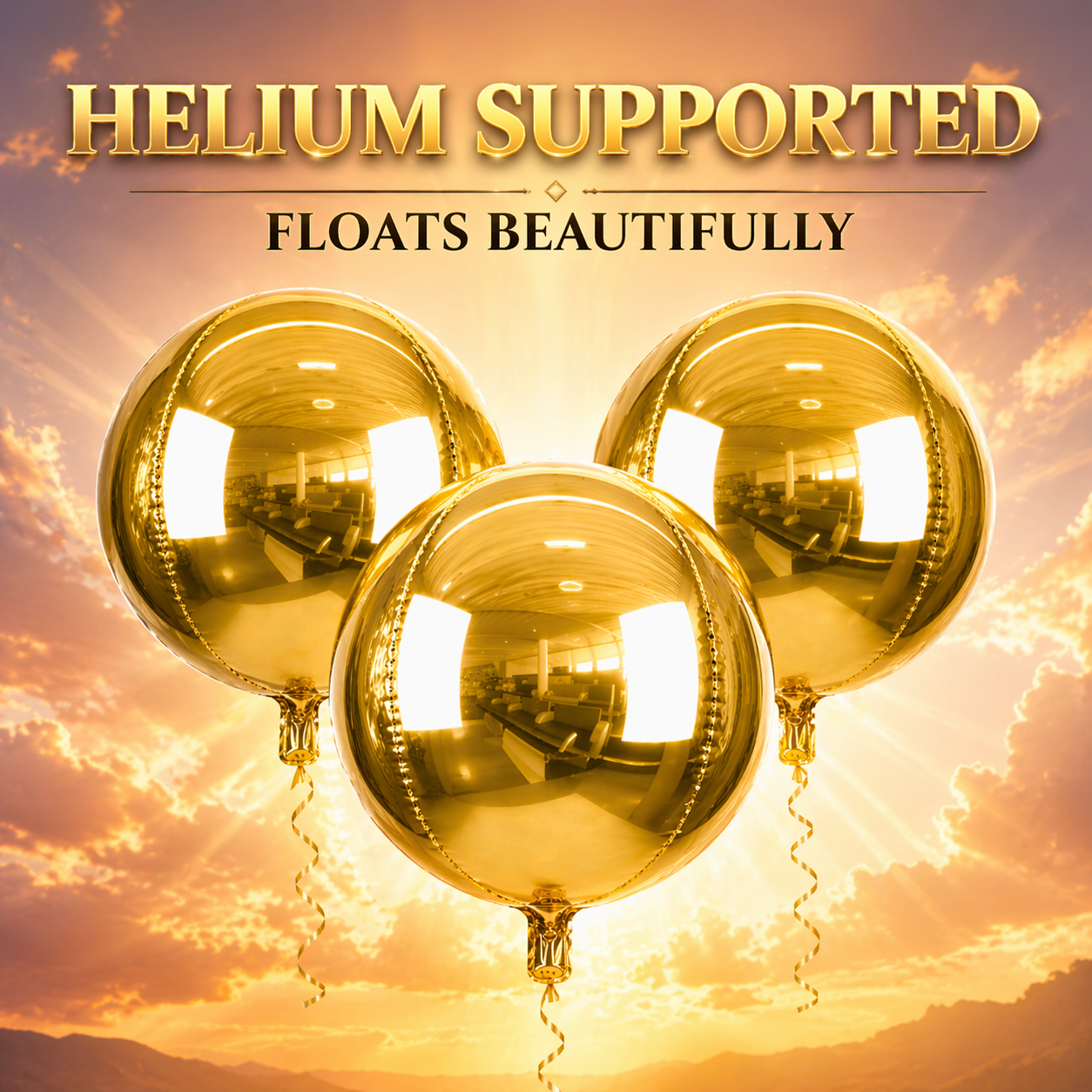 4D Gold Round Orbz Foil Balloons 22 Inch (Pack of 3) | Helium Filled & Delivered Inflated | Giant Balloons for Birthday, Anniversary & Party Decoration