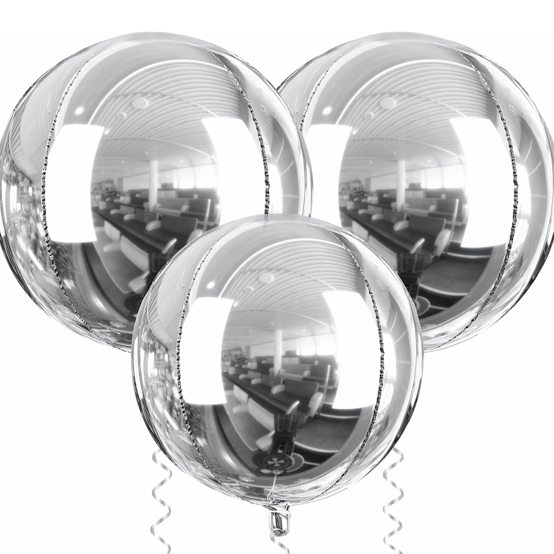 4D Silver Round Orbz Foil Balloons 22 Inch (Pack of 3) | Helium Filled & Delivered Inflated | Giant Balloons for Birthday, Anniversary & Party Decoration