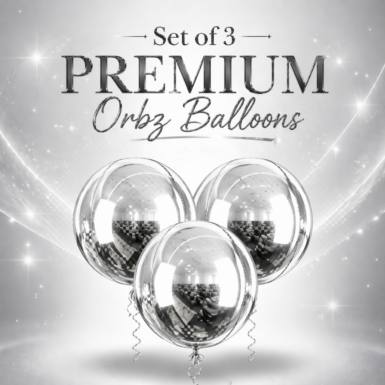 4D Silver Round Orbz Foil Balloons 22 Inch (Pack of 3) | Helium Filled & Delivered Inflated | Giant Balloons for Birthday, Anniversary & Party Decoration