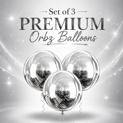 4D Silver Round Orbz Foil Balloons 22 Inch (Pack of 3) | Helium Filled & Delivered Inflated | Giant Balloons for Birthday, Anniversary & Party Decoration