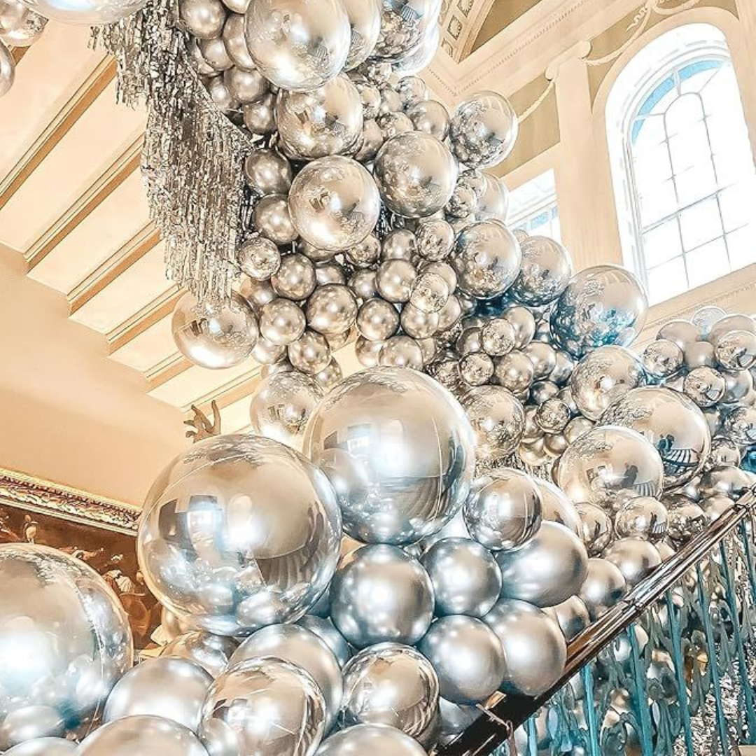 4D Silver Round Orbz Foil Balloons 22 Inch (Pack of 3) | Helium Filled & Delivered Inflated | Giant Balloons for Birthday, Anniversary & Party Decoration
