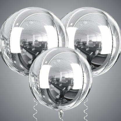 4D Silver Round Orbz Foil Balloons 22 Inch (Pack of 3) | Helium Filled & Delivered Inflated | Giant Balloons for Birthday, Anniversary & Party Decoration