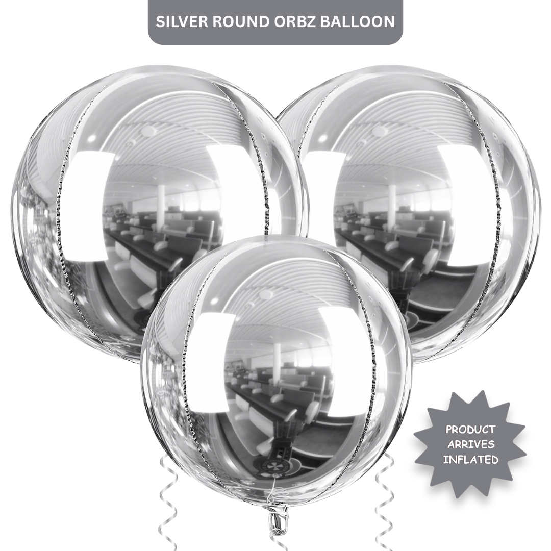 4D Silver Round Orbz Foil Balloons 22 Inch (Pack of 3) | Helium Filled & Delivered Inflated | Giant Balloons for Birthday, Anniversary & Party Decoration