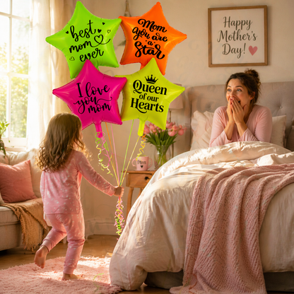 Mom You’re Special Printed UV Neon Star Balloons Set of 4