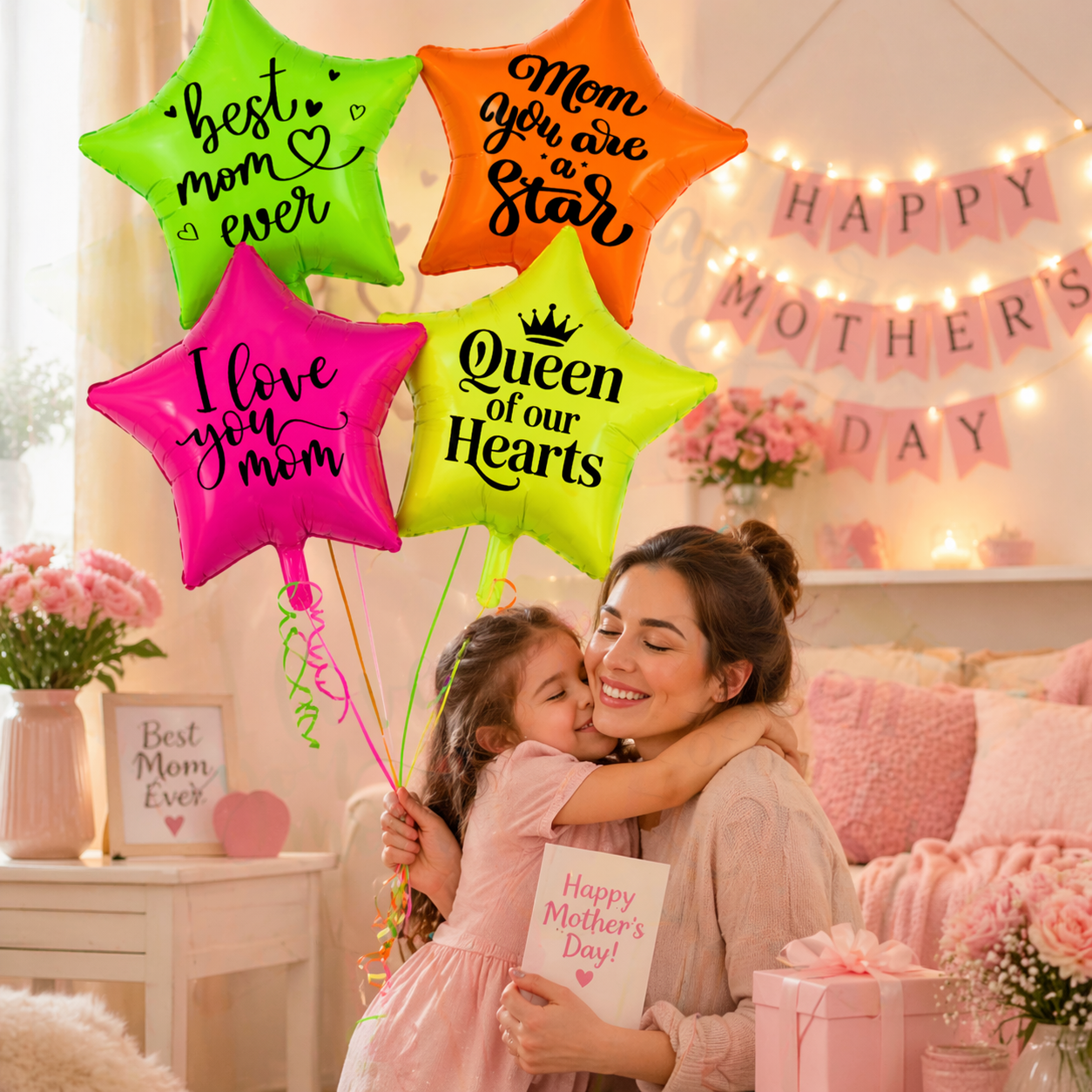 Mom You’re Special Printed UV Neon Star Balloons Set of 4