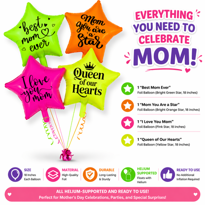 Mom You’re Special Printed UV Neon Star Balloons Set of 4