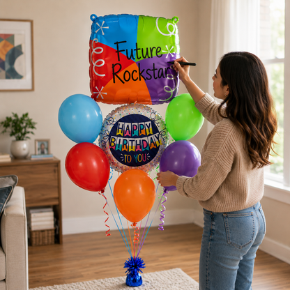 Customizable Alphabet "D" Square Shaped Balloon with Customized Name Stickers Bouquet Set of 7PC | Customizable Name Inital Balloons| Choose Your Name