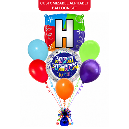 Customizable Alphabet "H" Square Shaped Balloon with Customized Name Stickers Bouquet Set of 7PC | Customizable Name Inital Balloons| Choose Your Name