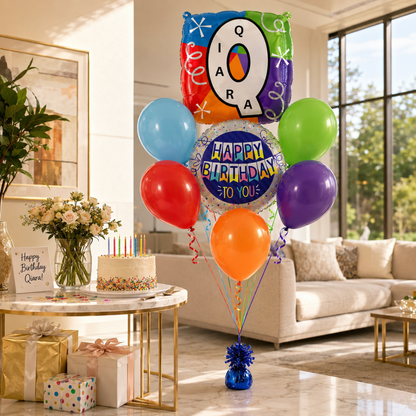 Customizable Alphabet "Q" Square Shaped Balloon with Customized Name Stickers Bouquet Set of 7PC | Customizable Name Inital Balloons| Choose Your Name