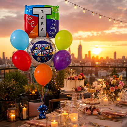 Customizable Alphabet "T" Square Shaped Balloon with Customized Name Stickers Bouquet Set of 7PC | Customizable Name Inital Balloons| Choose Your Name