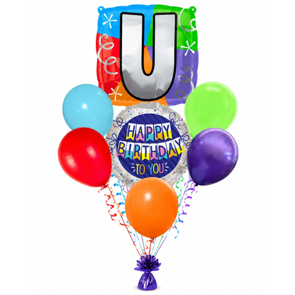 Customizable Alphabet "U" Square Shaped Balloon with Customized Name Stickers Bouquet Set of 7PC | Customizable Name Inital Balloons| Choose Your Name