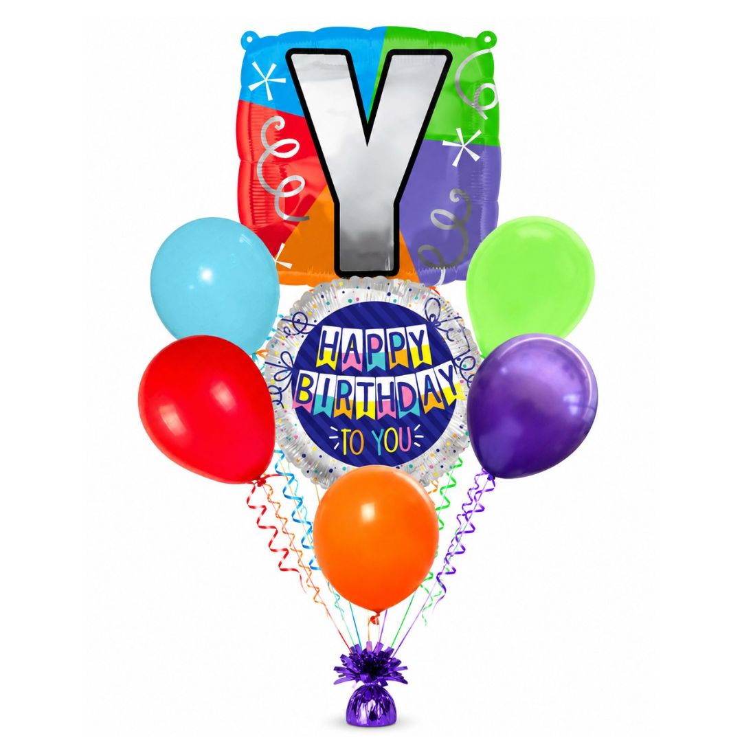 Customizable Alphabet "Y" Square Shaped Balloon with Customized Name Stickers Bouquet Set of 7PC | Customizable Name Inital Balloons| Choose Your Name