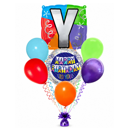 Customizable Alphabet "Y" Square Shaped Balloon with Customized Name Stickers Bouquet Set of 7PC | Customizable Name Initial Balloons | Choose Your Name | Helium Filled & Delivers Inflated