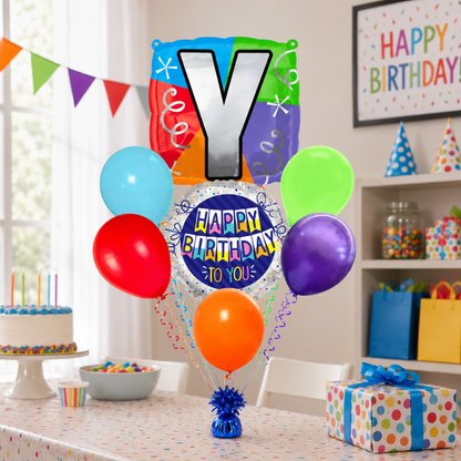 Customizable Alphabet "Y" Square Shaped Balloon with Customized Name Stickers Bouquet Set of 7PC | Customizable Name Initial Balloons | Choose Your Name | Helium Filled & Delivers Inflated