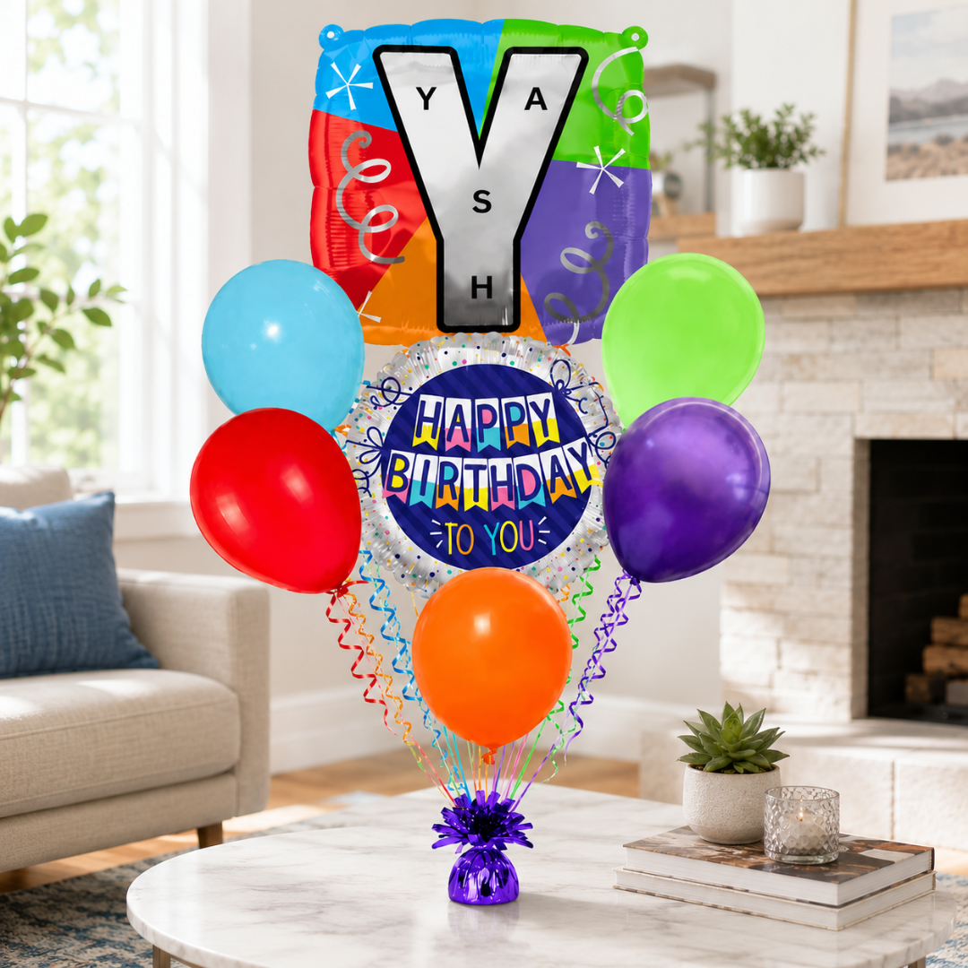 Customizable Alphabet "Y" Square Shaped Balloon with Customized Name Stickers Bouquet Set of 7PC | Customizable Name Inital Balloons| Choose Your Name
