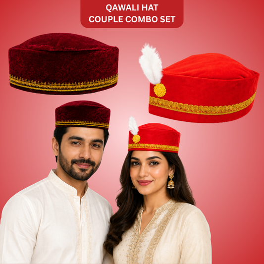 Qawwali Couple Hats Set, 2 Pcs | Moroccan Sufi Night Party Hats for Men & Women