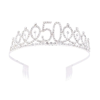 Happy 50th Birthday Silver Crown with Rhinestone - 1PC