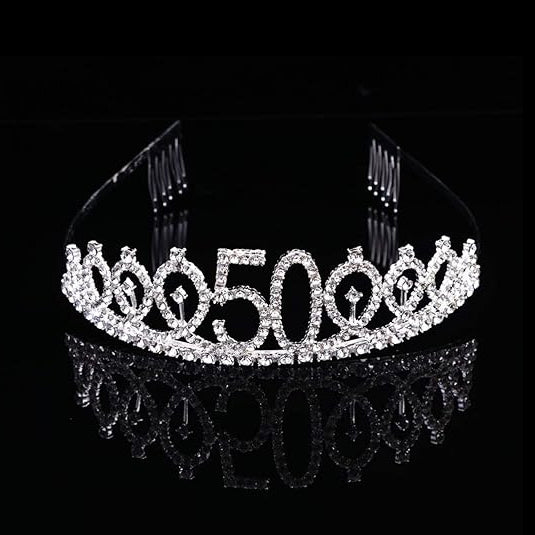 Happy 50th Birthday Silver Crown with Rhinestone - 1PC