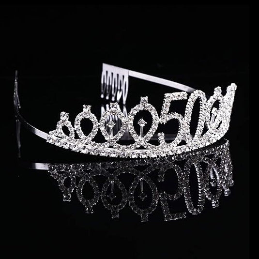 Happy 50th Birthday Silver Crown with Rhinestone - 1PC
