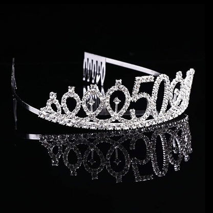 Happy 50th Birthday Silver Crown with Rhinestone - 1PC