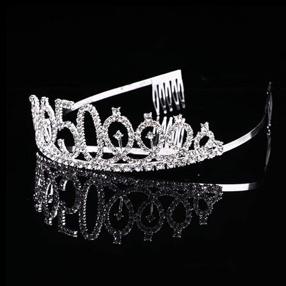 Happy 50th Birthday Silver Crown with Rhinestone - 1PC