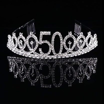 Happy 50th Birthday Silver Crown with Rhinestone - 1PC