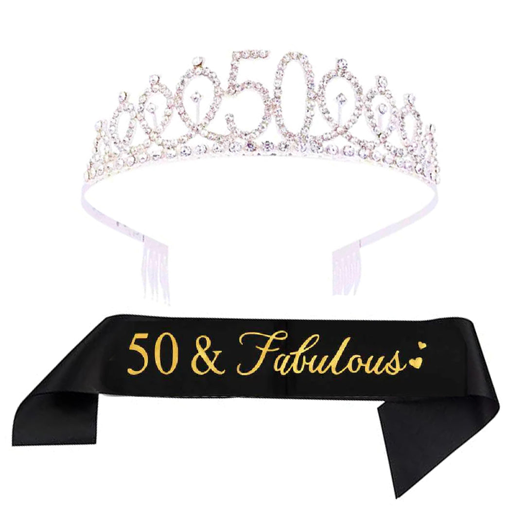 Happy 50th Birthday Crown & Sash Combo - 1PC