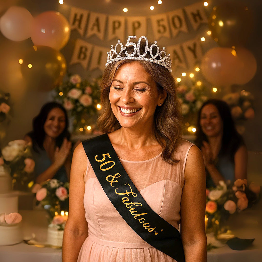 Happy 50th Birthday Crown & Sash Combo - 1PC