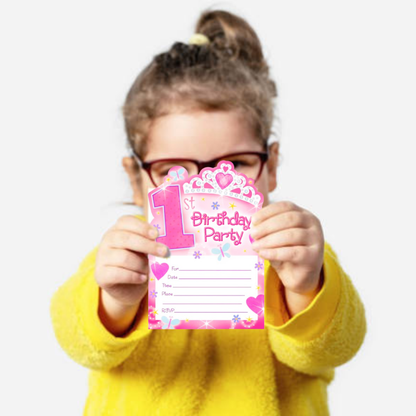 Happy 1st Birthday Princess Pink Invites  - 14PC