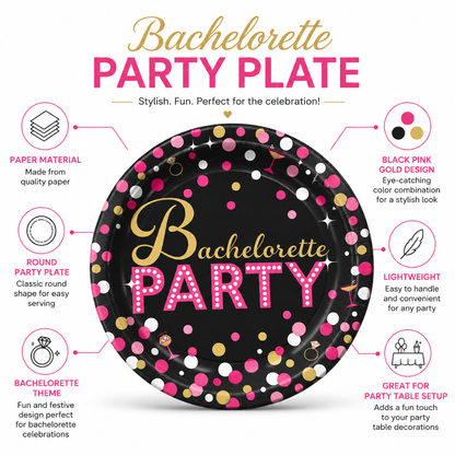 Bachelorette Party Metallic Dessert Plates 7 Inch – Pack of 8