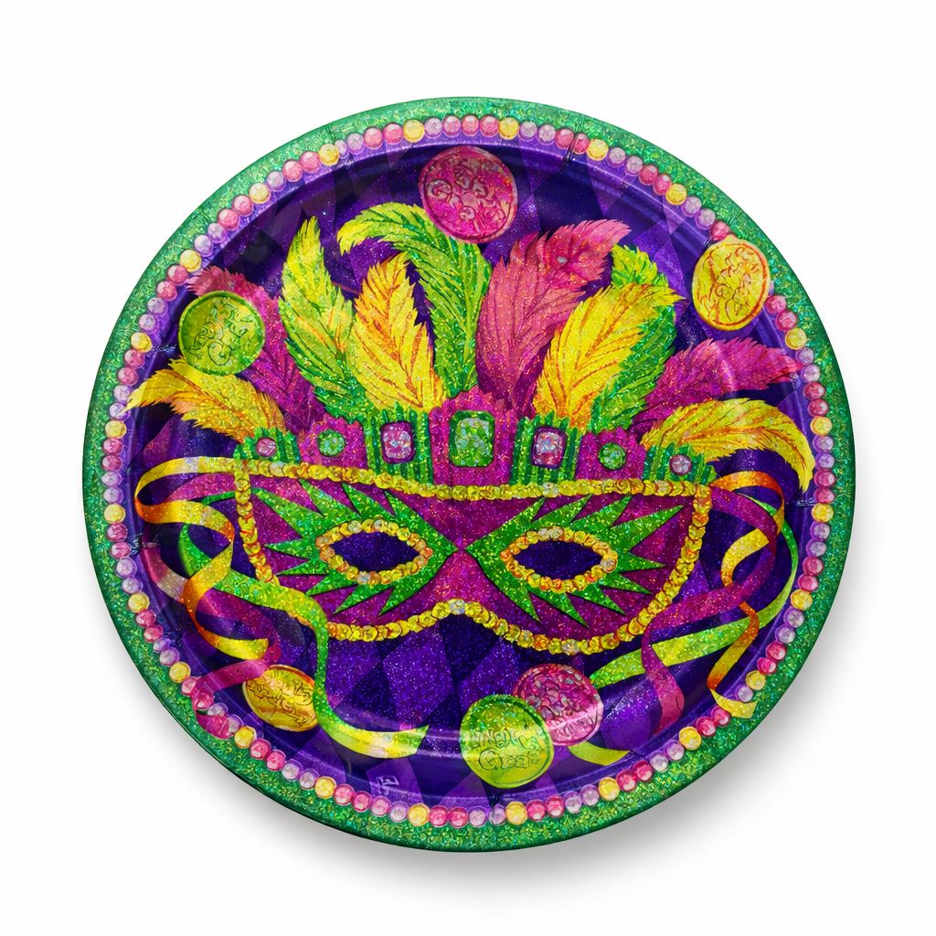 Masquerade Party Prismatic Lunch Plates 9 Inch - Mardi Gras Theme Paper Plates - 8 Pc
