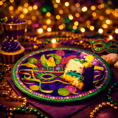 Masquerade Party Prismatic Lunch Plates 9 Inch - Mardi Gras Theme Paper Plates - 8 Pc