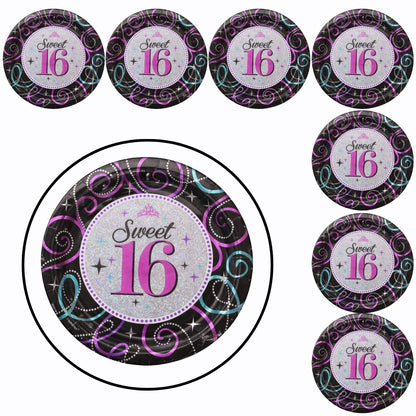 Sweet 16 Birthday Party Paper Plates - 9 inches - 8PC