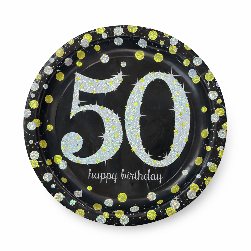 Happy 50 Birthday Sparking Party Plates - 9 inches - 8PC