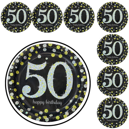 Happy 50 Birthday Sparking Party Plates - 9 inches - 8PC