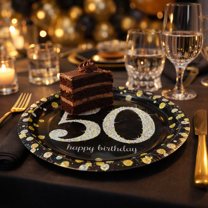 Happy 50 Birthday Sparking Party Plates - 9 inches - 8PC
