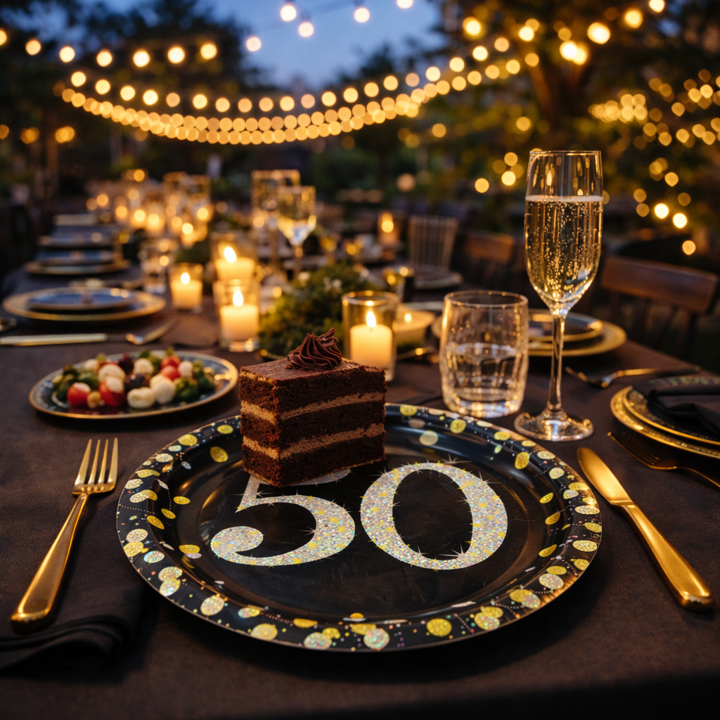 Happy 50 Birthday Sparking Party Plates - 9 inches - 8PC