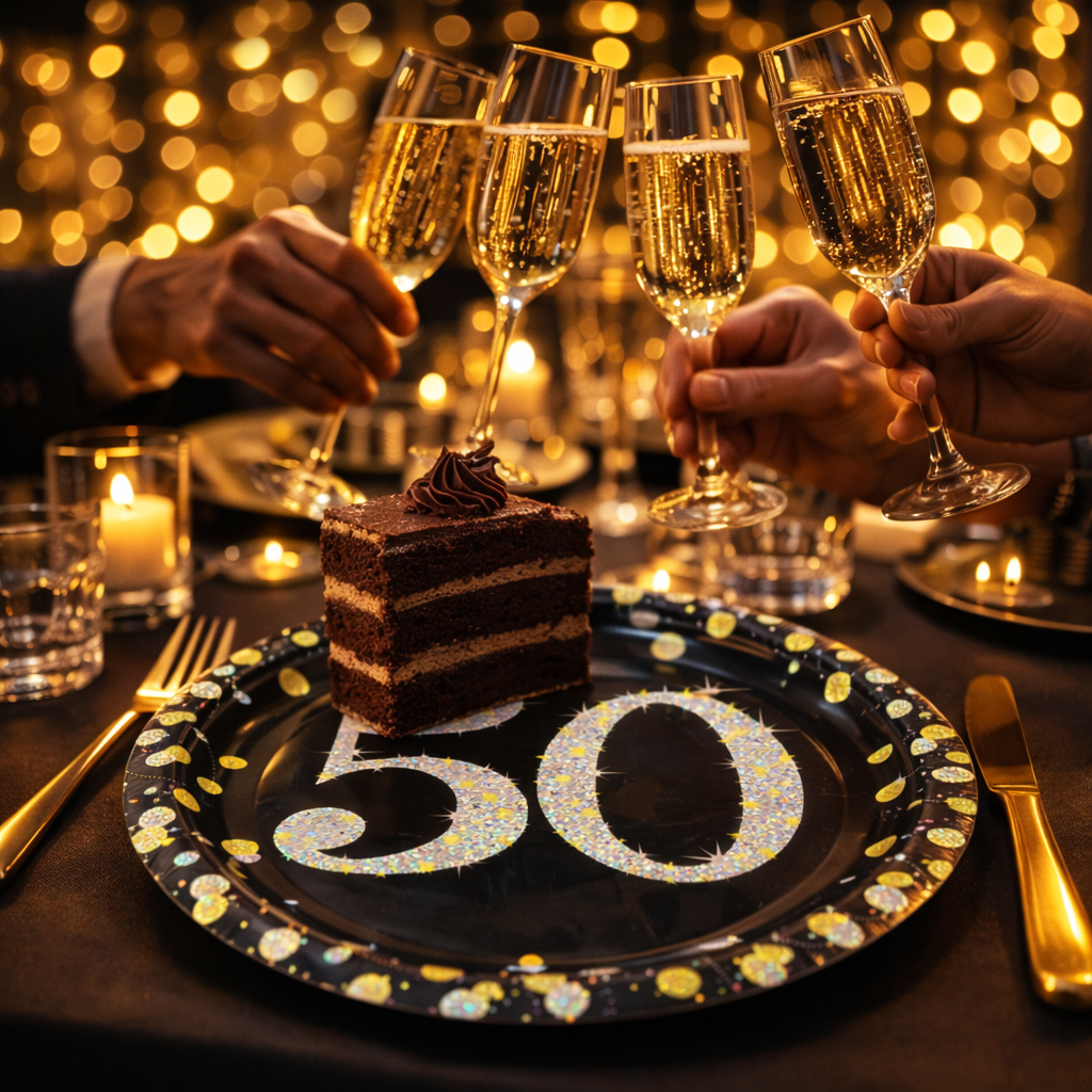 Happy 50 Birthday Sparking Party Plates - 9 inches - 8PC