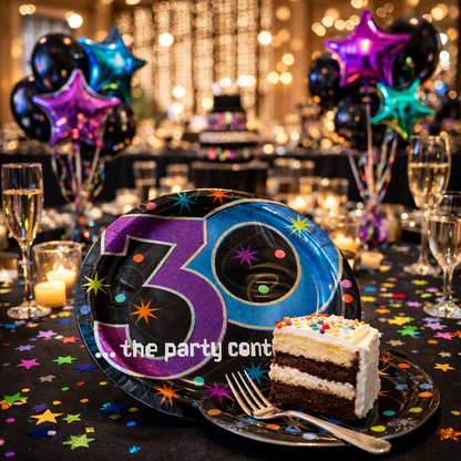 30th Birthday Lunch Plates - The Party Continues Prismatic Paper Plates - 8 Pc