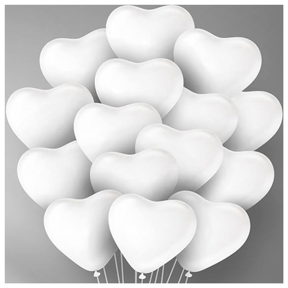 Heart Shape White Latex/ Rubber Balloon - Helium Quality - 15 inches - 6PC
