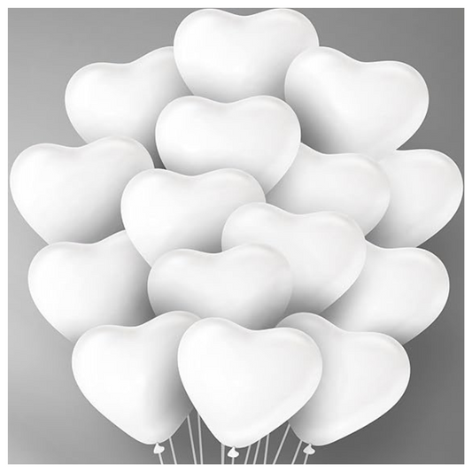 Heart Shape White Latex/ Rubber Balloon - Helium Quality - 15 inches - 6PC